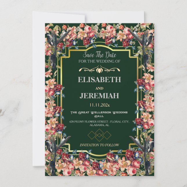 Invitación Foto floral clásica Boda Guardar la fecha (Anverso)