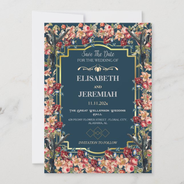 Invitación Foto floral clásica Boda Guardar la fecha (Anverso)