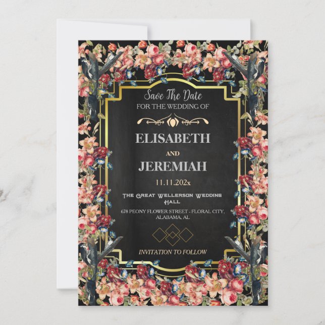 Invitación Foto floral clásica Boda Guardar la fecha (Anverso)
