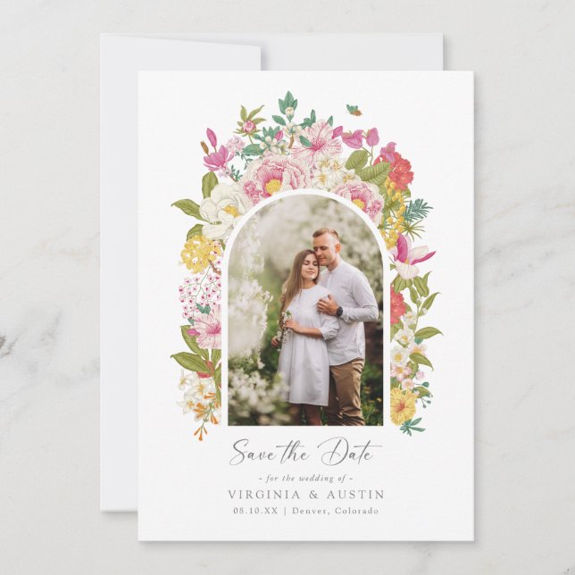 Invitación Foto Floral de Aviso de Fecha de Boda (Anverso)