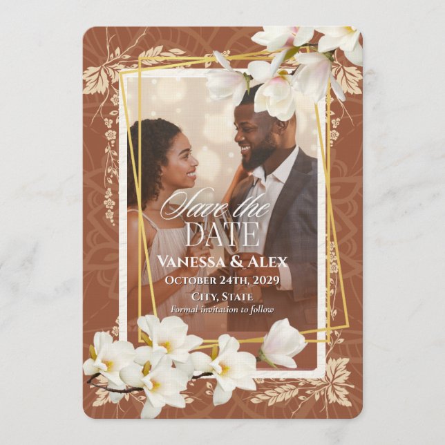 Invitación Foto floral de aviso de fecha de salvado (Anverso)