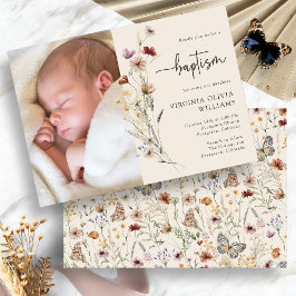 Invitación Foto floral de bautismo