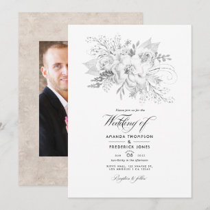 Invitación Foto floral de Boda blanco