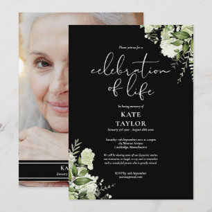 Invitación Foto floral de celebración de la vida funeral de v