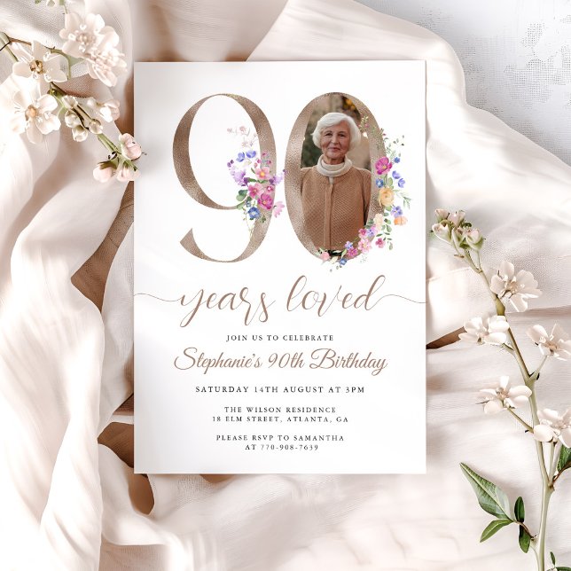 Invitación Foto floral de cumpleaños 90 (Subido por el creador)