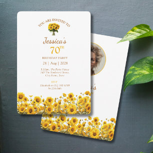 Invitación Foto floral de girasol rústico de cumpleaños 70
