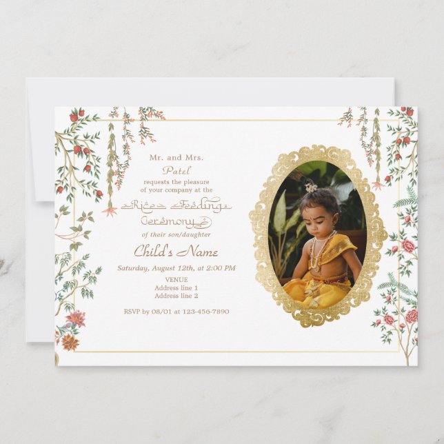 Invitación Foto floral de la primera ceremonia de arroz de An (Anverso)