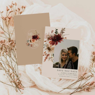 Invitación Foto floral de otoño rústica de Boho salva la fech