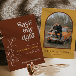 Invitación Foto floral de óxido de FARRAH Retro 70 salva la f