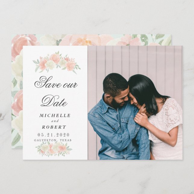 Invitación foto floral de primavera clara Guardar la fecha (Anverso / Reverso)