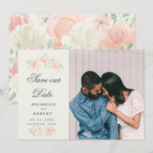 Invitación foto floral de primavera clara Guardar la fecha