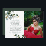 Invitación Foto Floral de Quinceañera Eucalyptus Greenery<br><div class="desc">El Quinceañera Eucalyptus Greenery Floral Photo Invitation ofrece un ambiente sencillo y elegante con un eucalipto verde con la información de Invitación de Quinceañera a continuación. Personalice editando el texto en los cuadros de texto proporcionados y agregando su foto favorita. Diseñado por ©Evco Studio www.zazzle.com/store/evcostudio</div>