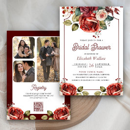 Invitación Foto floral de Roses Rojos Código QR Ducha de novi