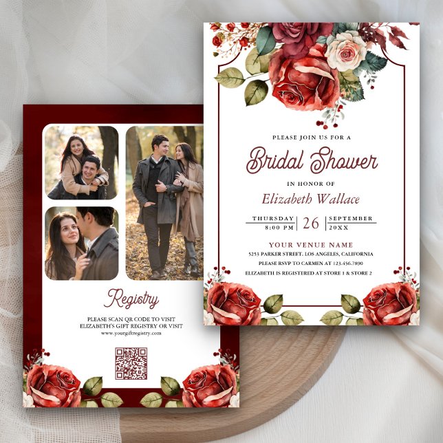 Invitación Foto floral de Roses Rojos Código QR Ducha de novi (Subido por el creador)