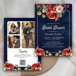 Invitación Foto floral de Roses Rojos Código QR Ducha nupcial