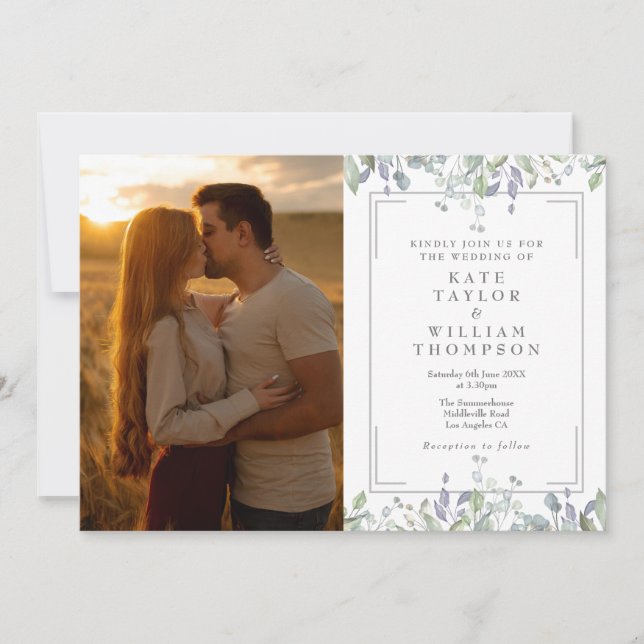 Invitación Foto Floral De Sage Y Lilac Todo En Un Boda (Anverso)