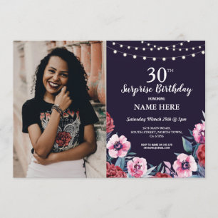 Invitación Foto floral del rosa de la marina de guerra de la