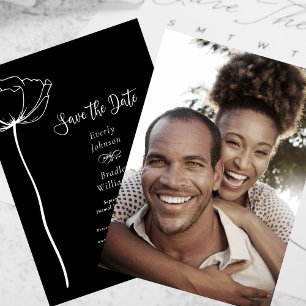 Invitación Foto floral en blanco y negro para guardar la fech