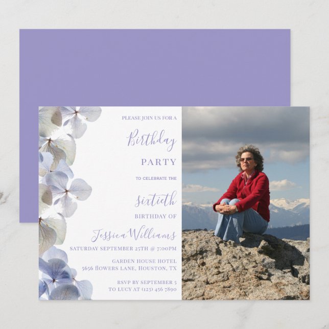 Invitación Foto floral Fiesta de cumpleaños femenina (Anverso / Reverso)