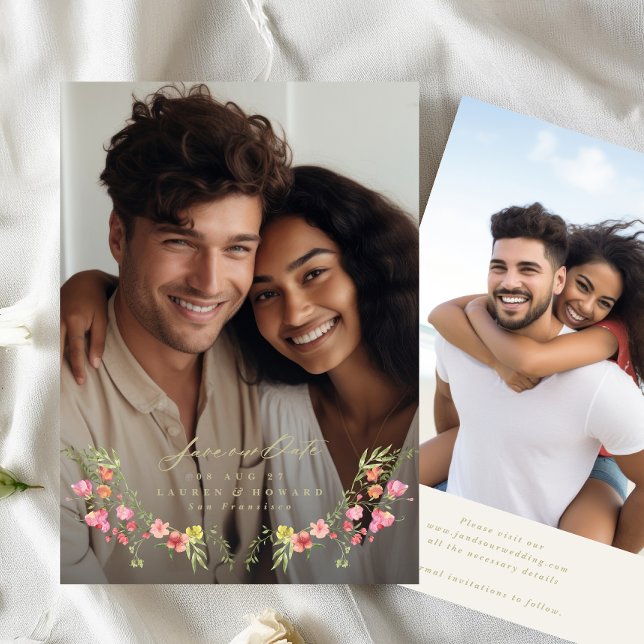Invitación foto floral marco sutil salva la fecha boda (Subido por el creador)