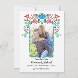 Invitación Foto Floral Mexicana Fiesta Salven la fecha