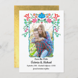 Invitación Foto Floral Mexicana Fiesta Salven la fecha