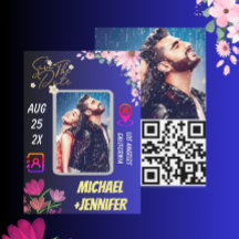 Foto floral moderna Boda con código QR Guardar fec