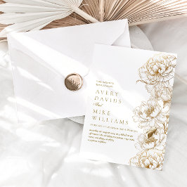Invitación Foto Floral Peonies White Golden Elegant Wedding