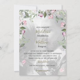 Invitación Foto Floral Purple Gold Boda Rosa