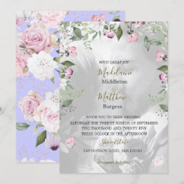 Invitación Foto Floral Purple Gold Boda Rosa