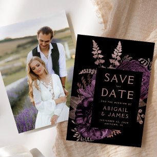 Invitación Foto Floral Purple Rosa Gold Save the Date