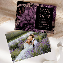 Invitación Foto Floral Purple Rosa Gold Save the Date