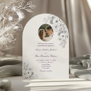 Invitación Foto Floral Púrpura Arqueada de Boda
