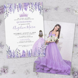 Invitación Foto Floral Púrpura Quinceañera