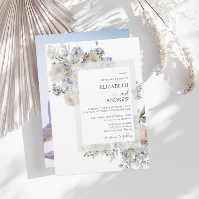 Invitación Foto floral rosa azul turbio y Rubor (Subido por el creador)