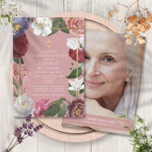 Invitación Foto floral rosa de celebración cristiana de la vi