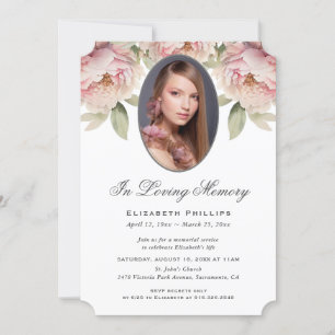 Invitación Foto Floral Rosa Peony En Memoria Amada