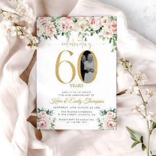 Invitación Foto Floral Rosa Sonrojado 60 Aniversario