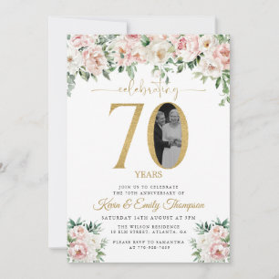 Invitación Foto Floral Rosa Sonrojado 70 Aniversario