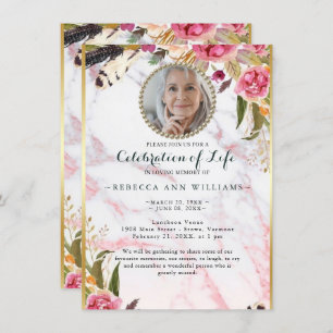 Invitación Foto Floral Rubor Elegant Celebration of Life