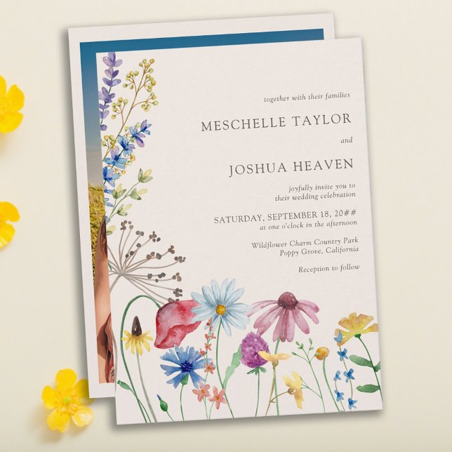 Invitación Foto floral rústica de Boda de flores silvestres (beautiful wild flowers full of rustic country charm)