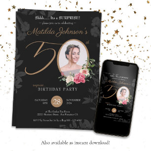 Invitación Foto floral Sorpresa 50 cumpleaños