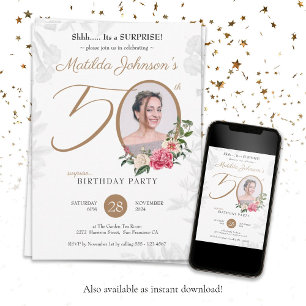 Invitación Foto floral Sorpresa 50 cumpleaños