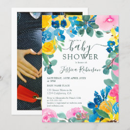 Invitación Foto floral verde rustica de bebé ducha