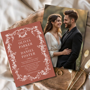 Invitación Foto Floral Victoriana Terracotta Boda francés