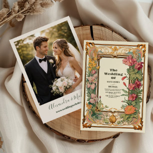 Invitación Foto Floral Vintage Art Nouveau Boda