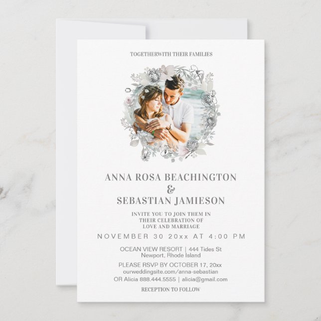 Invitación *~* FOTO Floral Wreath AR16 RSVP Boda Invitati (Anverso)