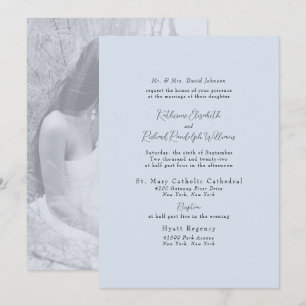 Invitación Foto Formal Azul Polvo Novia Padres Boda