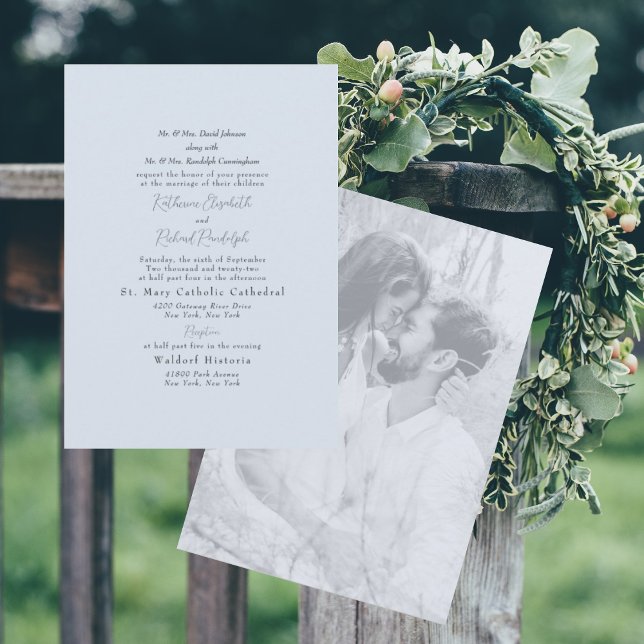 Invitación Foto Formal Dusty Blue Ambos Padres Boda (Subido por el creador)