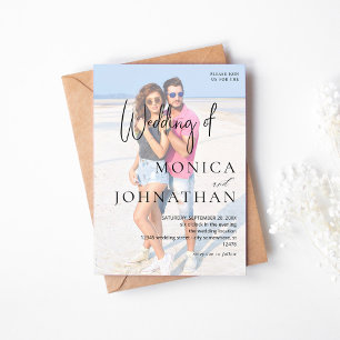 Invitación Foto frente a Boda moderno negro y blanco